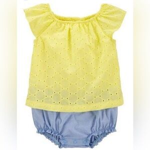 Carter’s Yellow Striped Blue Eyelet Romper Baby Girl NB Newborn